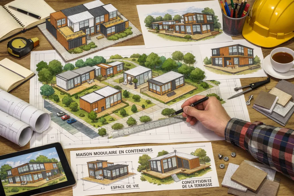 Dessin et plans de logements modulaires